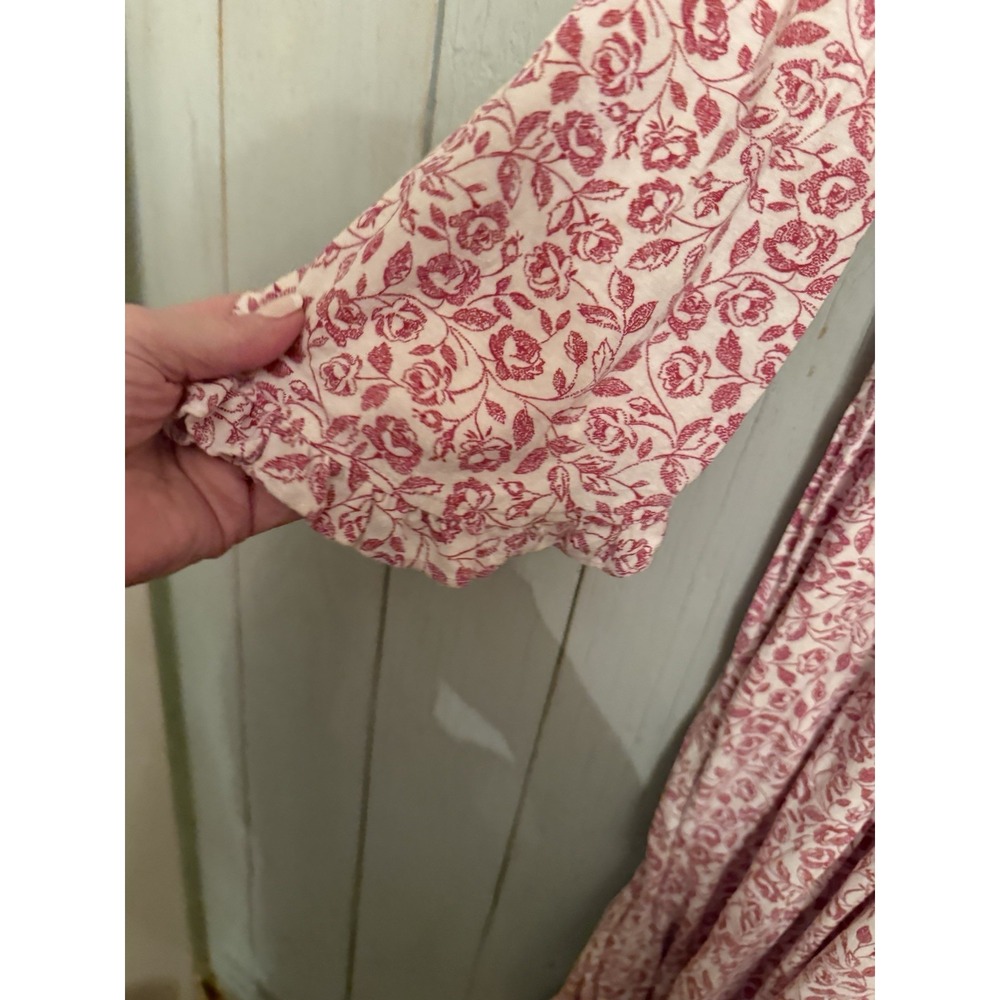 Eileen West Red White Floral Nightgown Lace Trim Button Front Soft Knit Sz XL - Picture 8 of 10